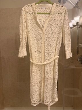 DKNY Cream Lace Tie-Belt Duster